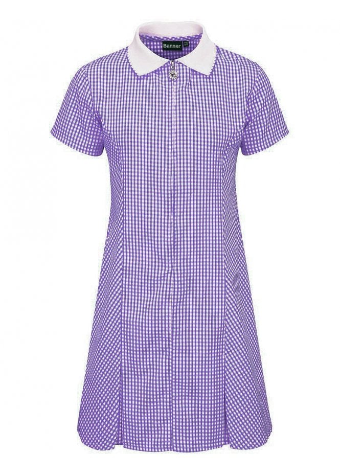 School Corded Gingham Girls Zip Up Dress Red/Purple/Green/Blue