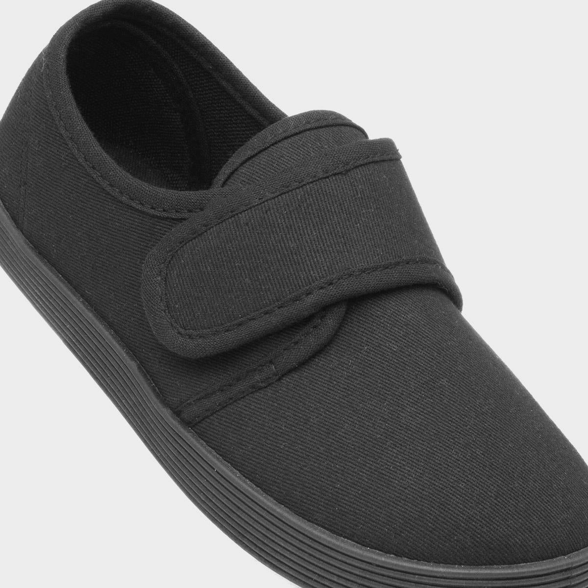 School/PE/Sports Velcro Tie Plimsolls Unisex Black