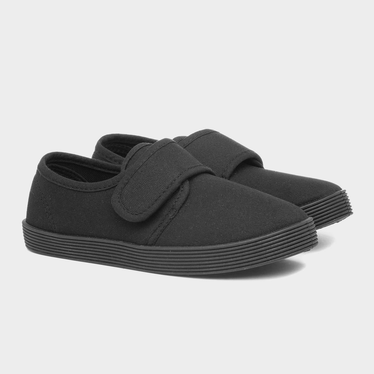 School/PE/Sports Velcro Tie Plimsolls Unisex Black