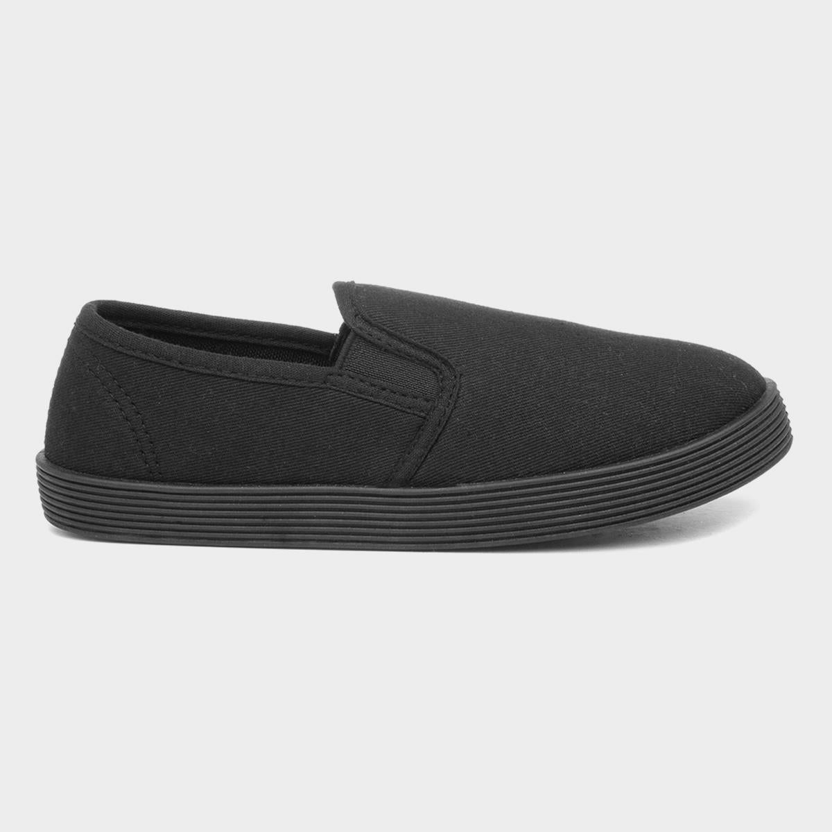 School/PE/Sports Slip On Gusset Plimsolls Unisex Black