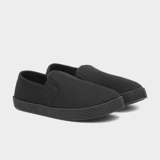 School/PE/Sports Slip On Gusset Plimsolls Unisex Black